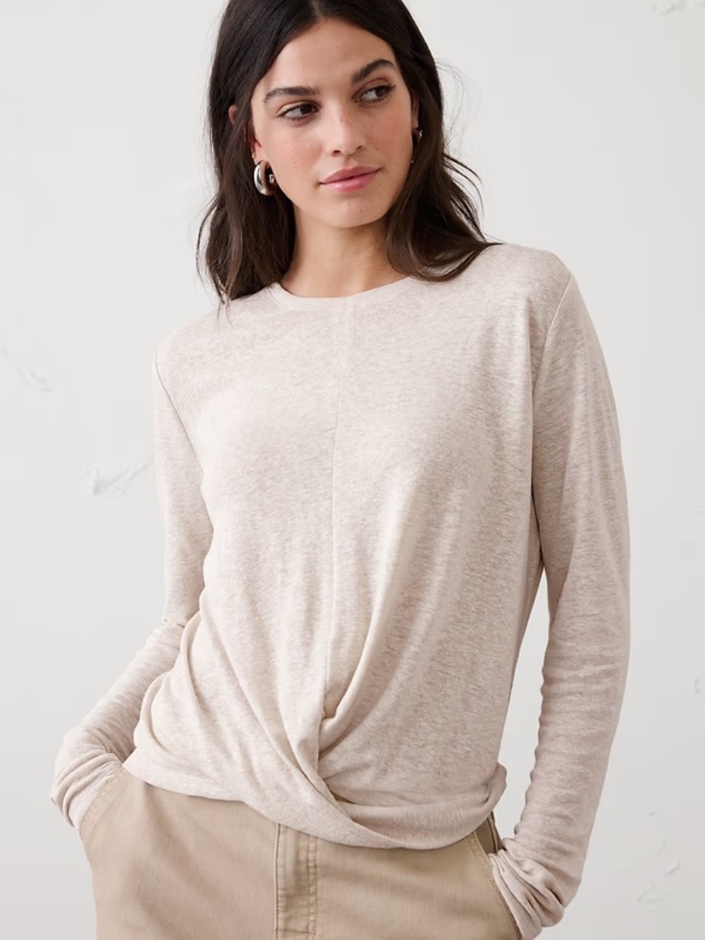 Banana Republic Linen Blend Twist Hem T-shirt XL. NWT. Flax.